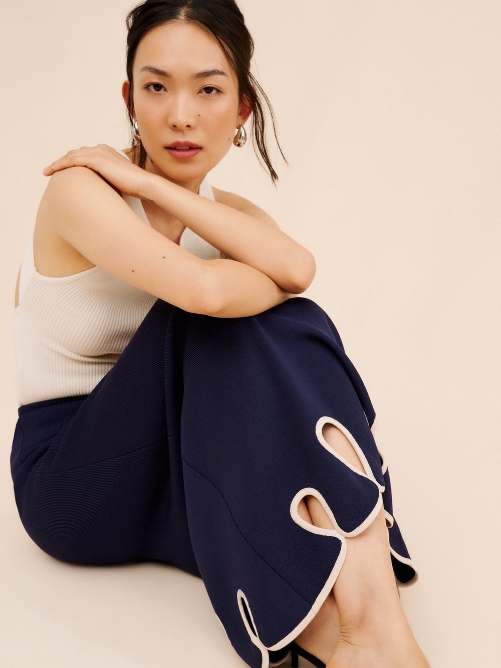 The Wolf Gang Navy Ribbed Daje Knit Classic Maxi Skirt Size M
